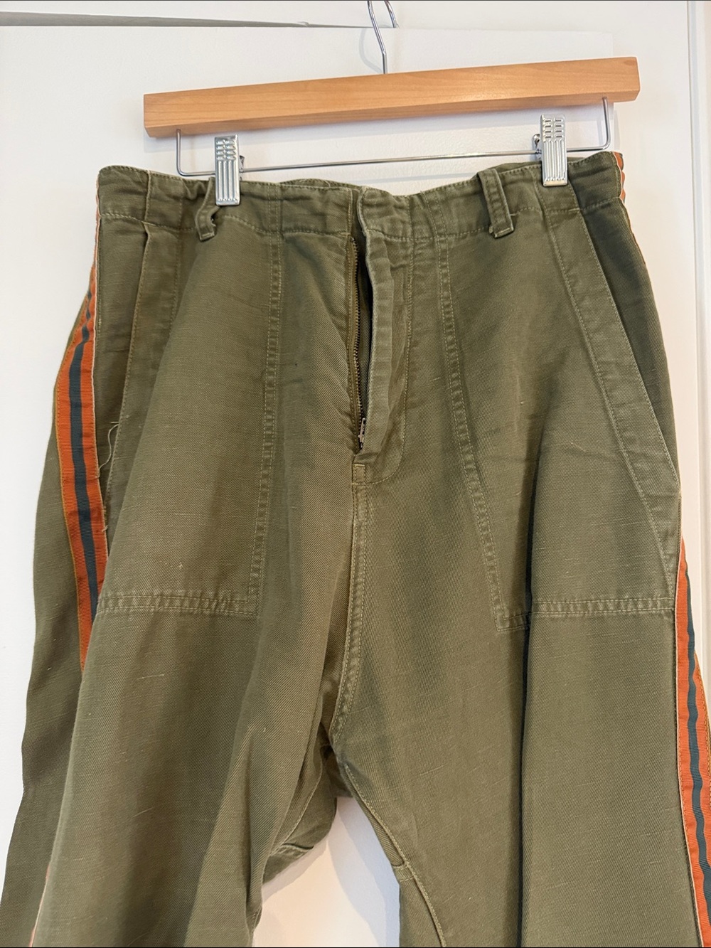 Nili Lotan Olive Green Utility Pants with Orange Stripe - Picture 2 of 7